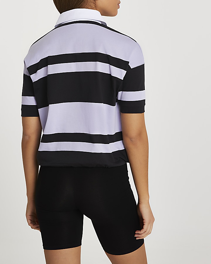 Navy short sleeve striped rugby t-shirt