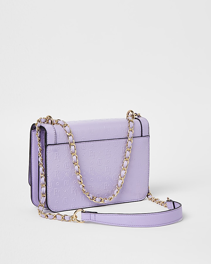 Purple patent embossed satchel bag
