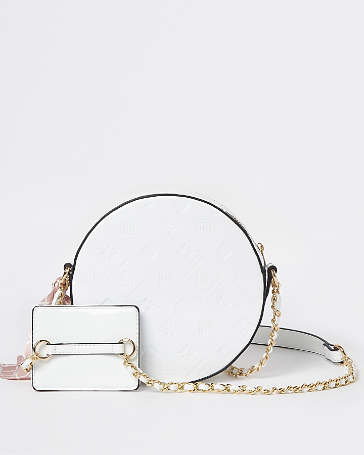 White circle embossed pouch bag
