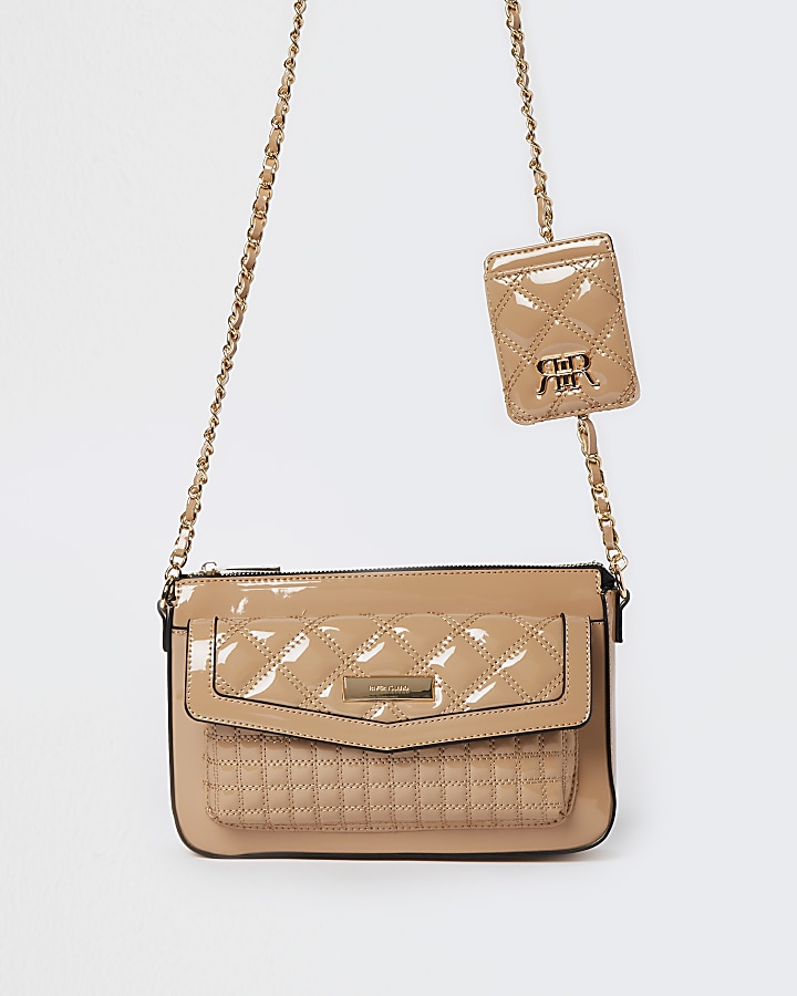 Beige quilted cross body bag