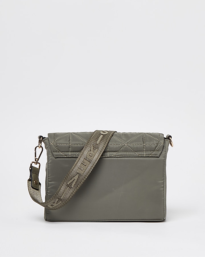 Khaki front flap quilted pouch bag