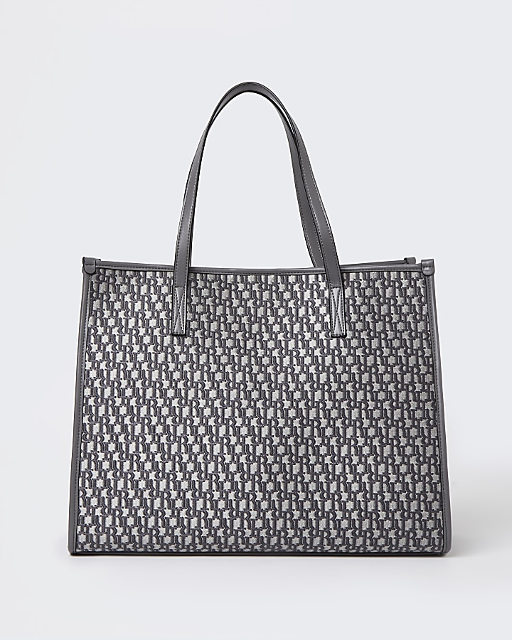 Grey RI monogram jacquard shopper bag
