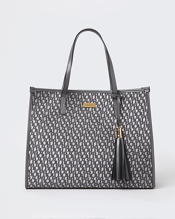 Grey RI monogram jacquard shopper bag