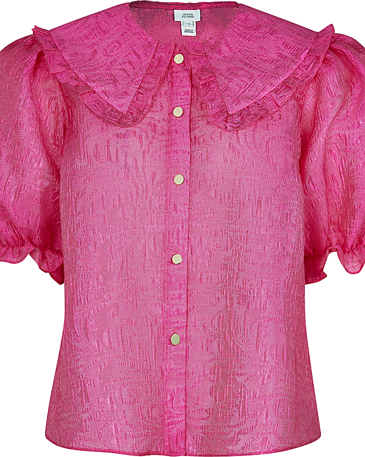 Pink short sleeve collar top