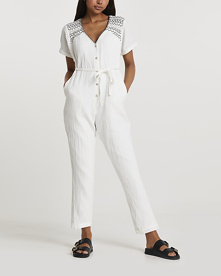 White embroidered jumpsuit