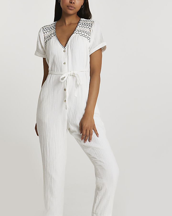White embroidered jumpsuit