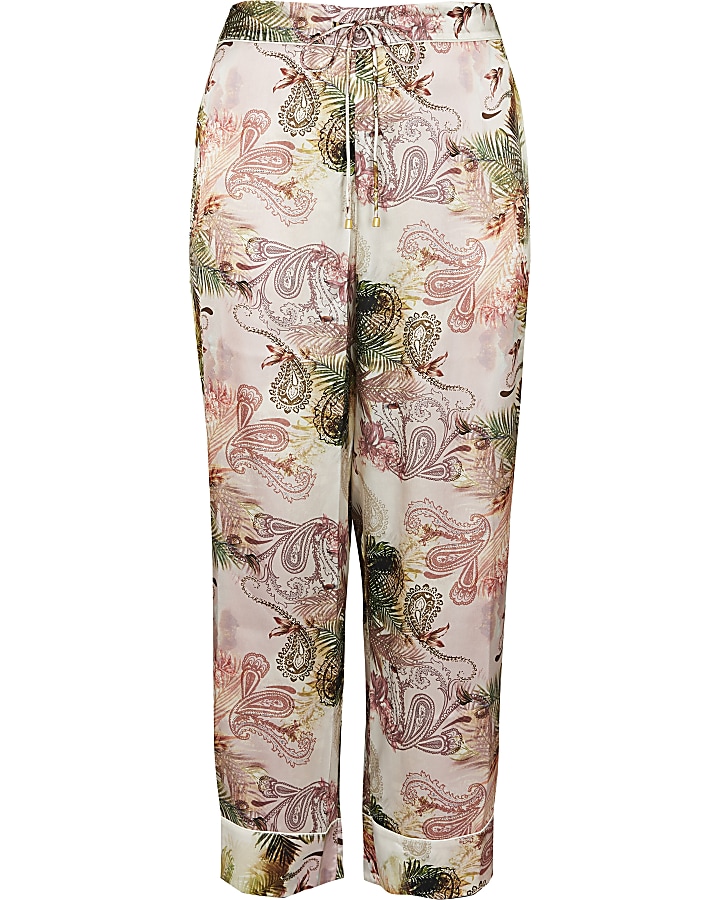 Plus pink floral printed pyjama trousers