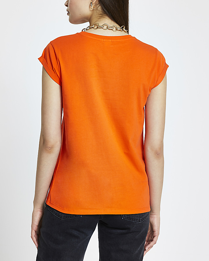 Orange turn back short sleeve t-shirt