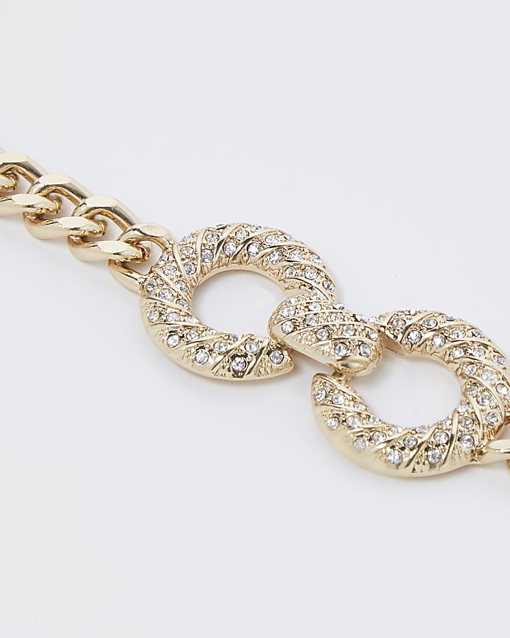 Gold colour chain diamante choker necklace