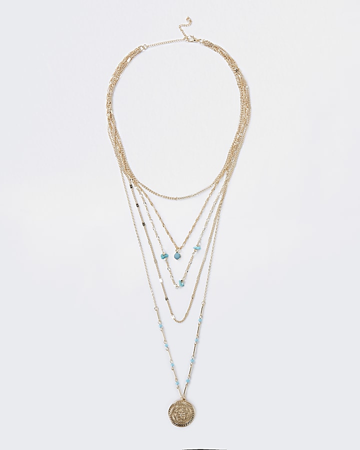 Gold colour engraved layered necklace
