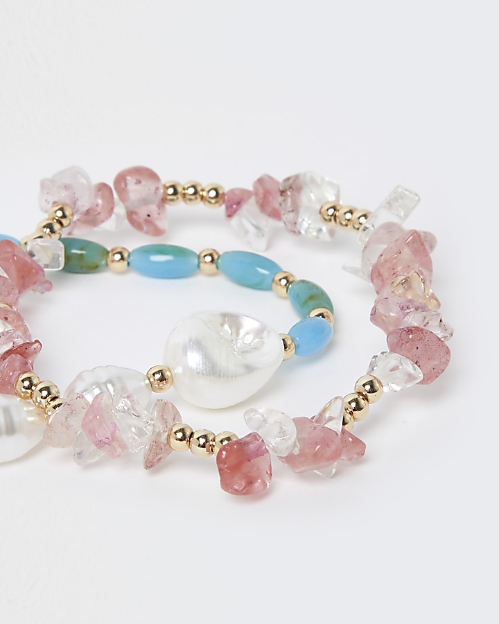 Blue and pink mixed stone bracelets 2 pack