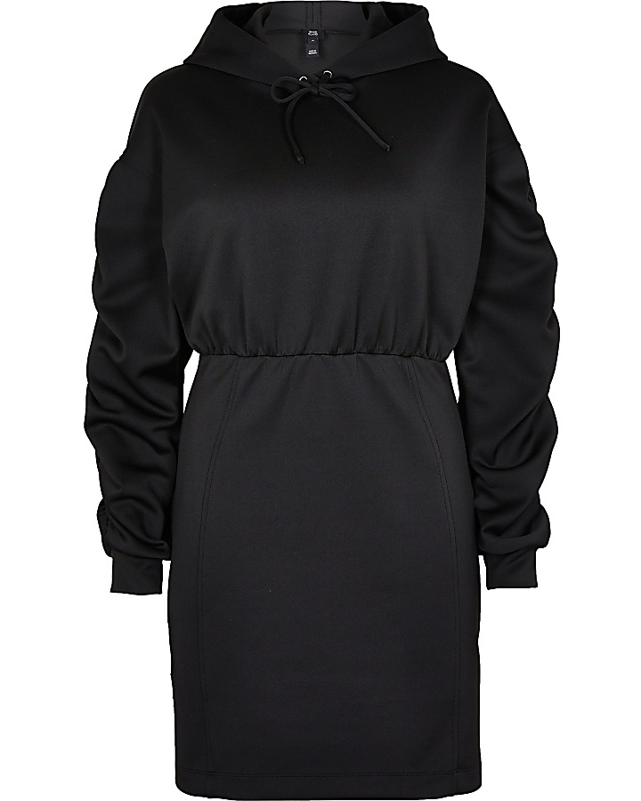 Black hooded mini bodycon dress