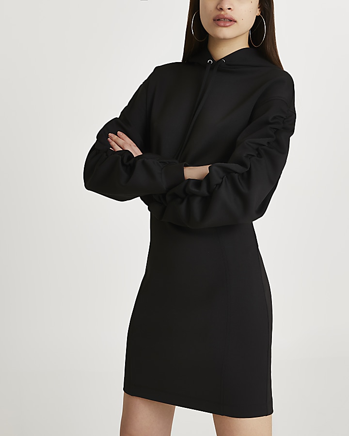 Black hooded mini bodycon dress