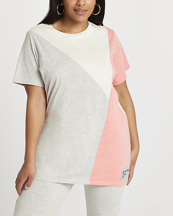 Plus grey diagonal colour block jumbo t-shirt