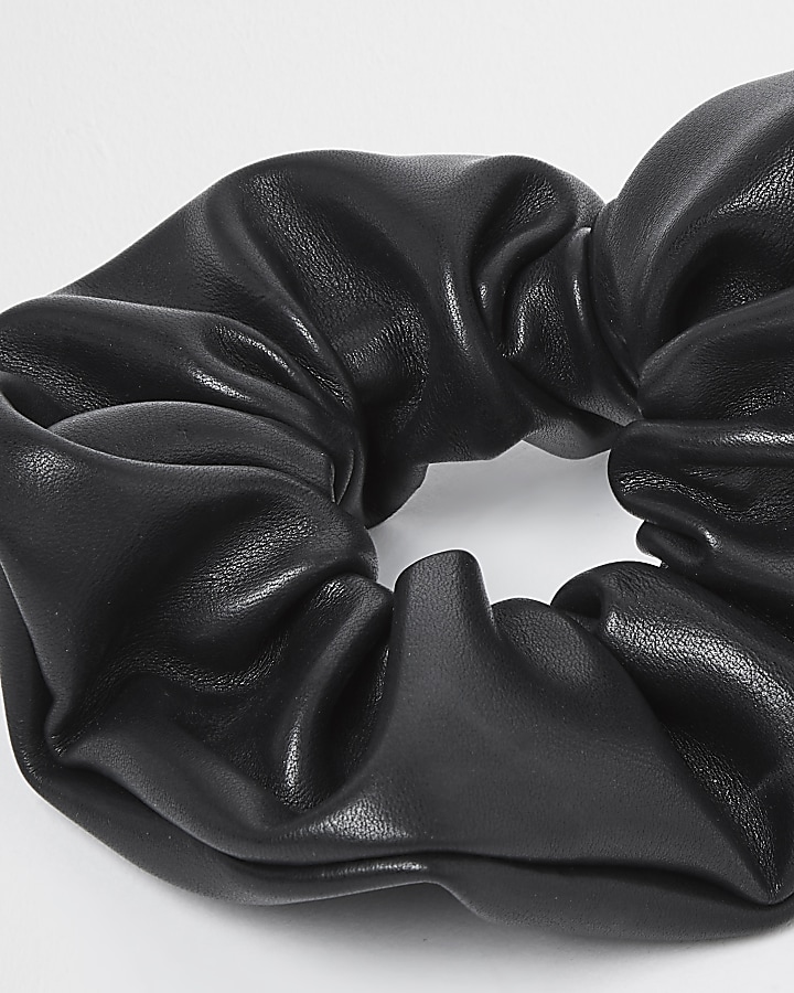Black faux leather scrunchie