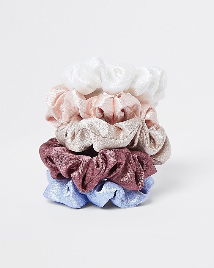 Pink mixed satin scrunchies 5 pack