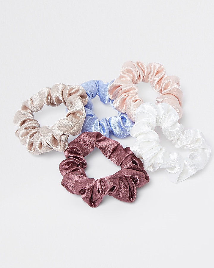 Pink mixed satin scrunchies 5 pack