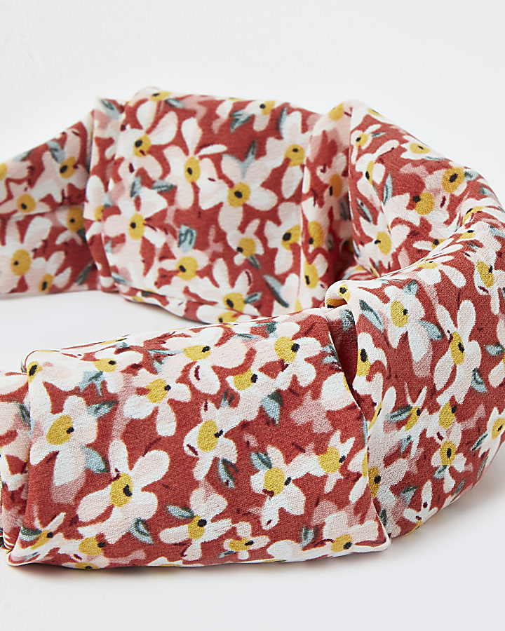 Red floral knot headband