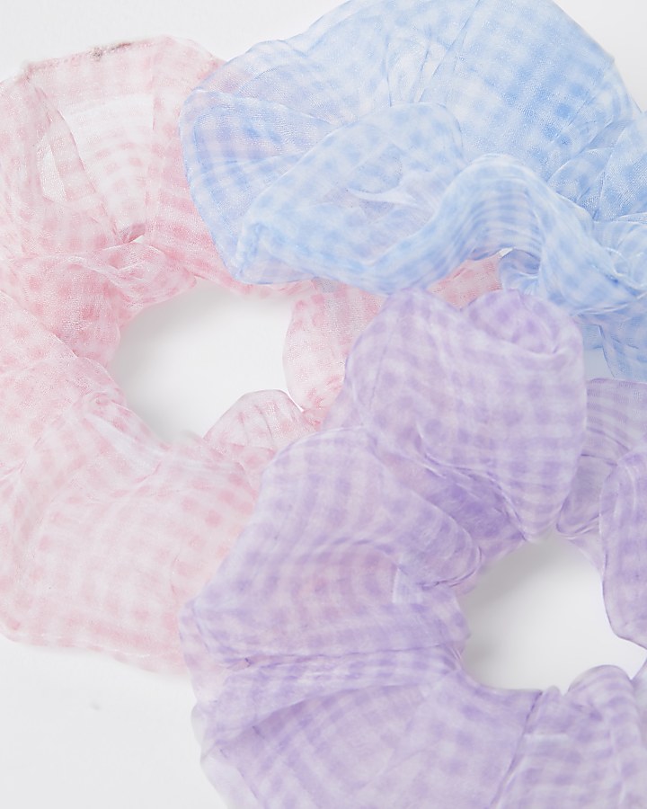Pink gingham scrunchies pack of 3