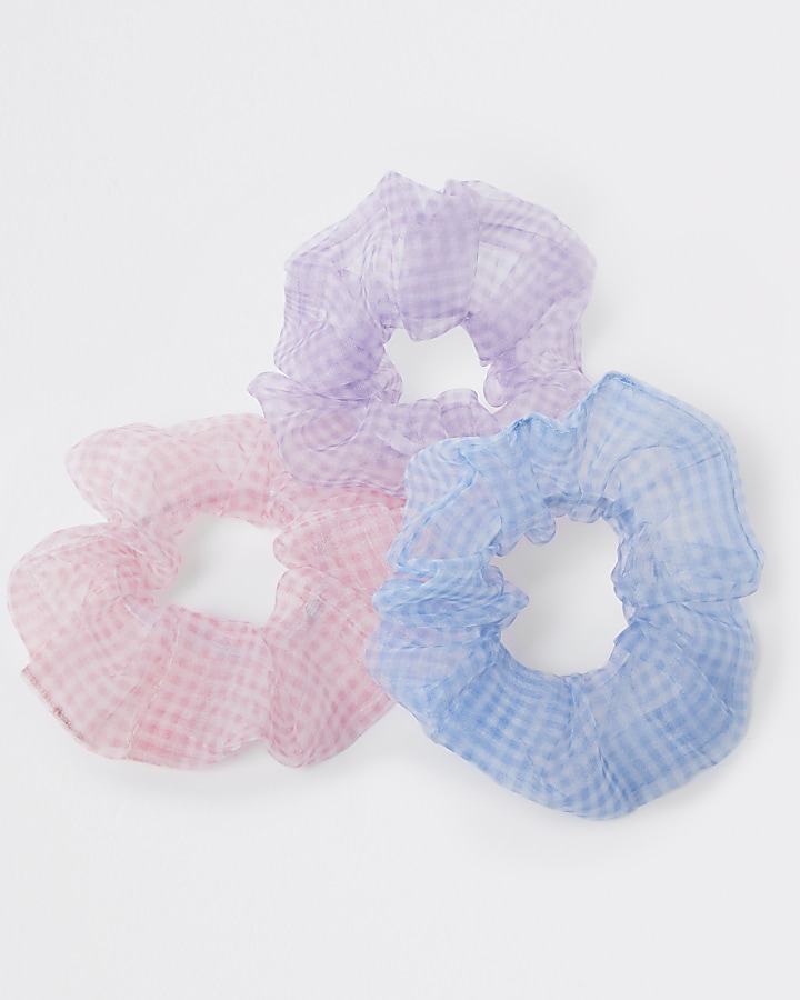 Pink gingham scrunchies pack of 3
