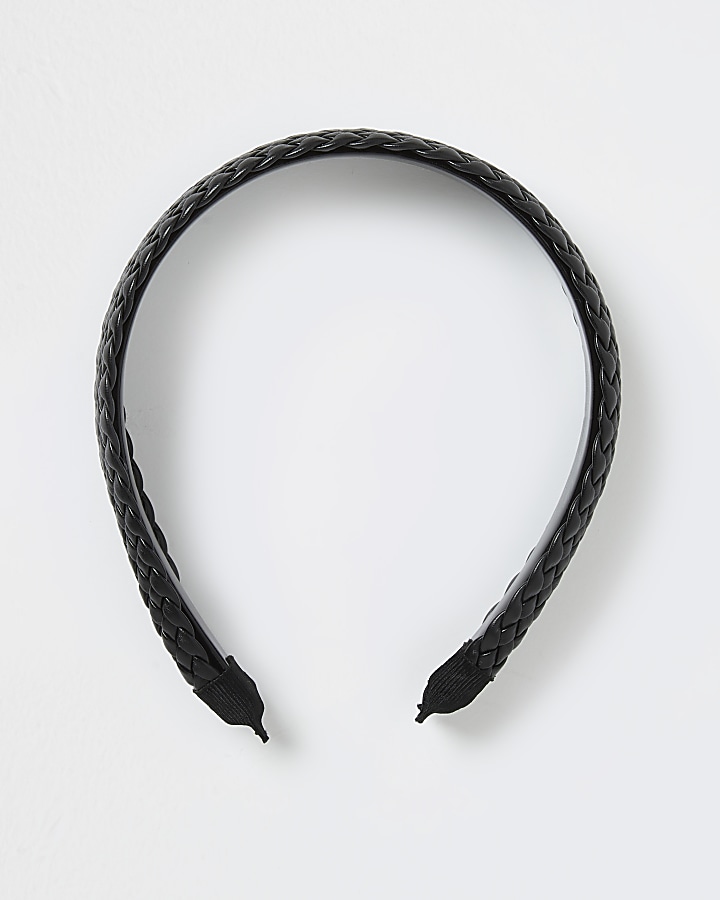 Black faux leather woven headband