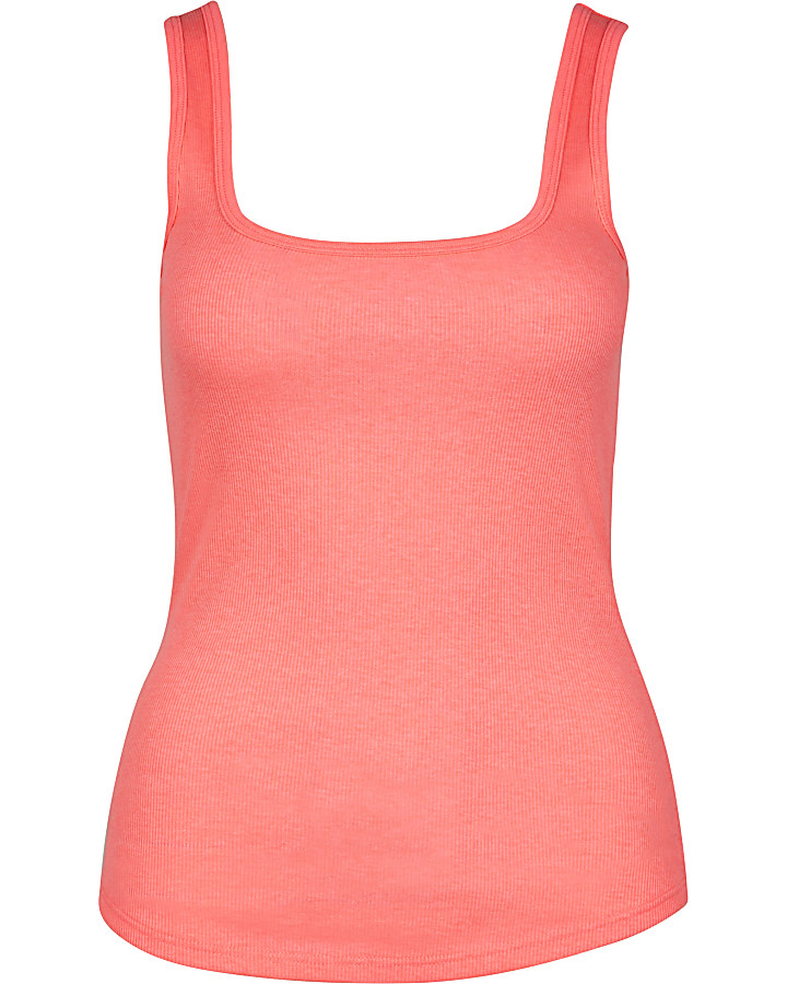 Pink square neck fitted vest top