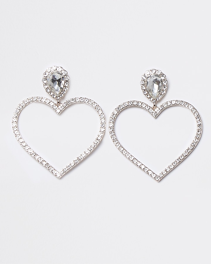 Rose gold crystal double heart drop earrings