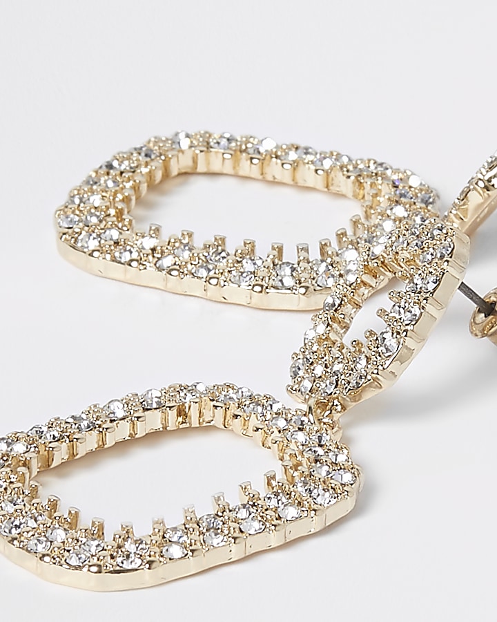 Gold diamante square drop earrings