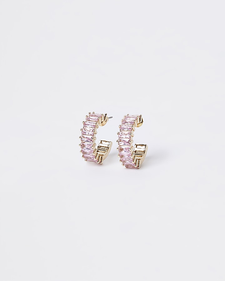 Rose gold stone hoop earrings