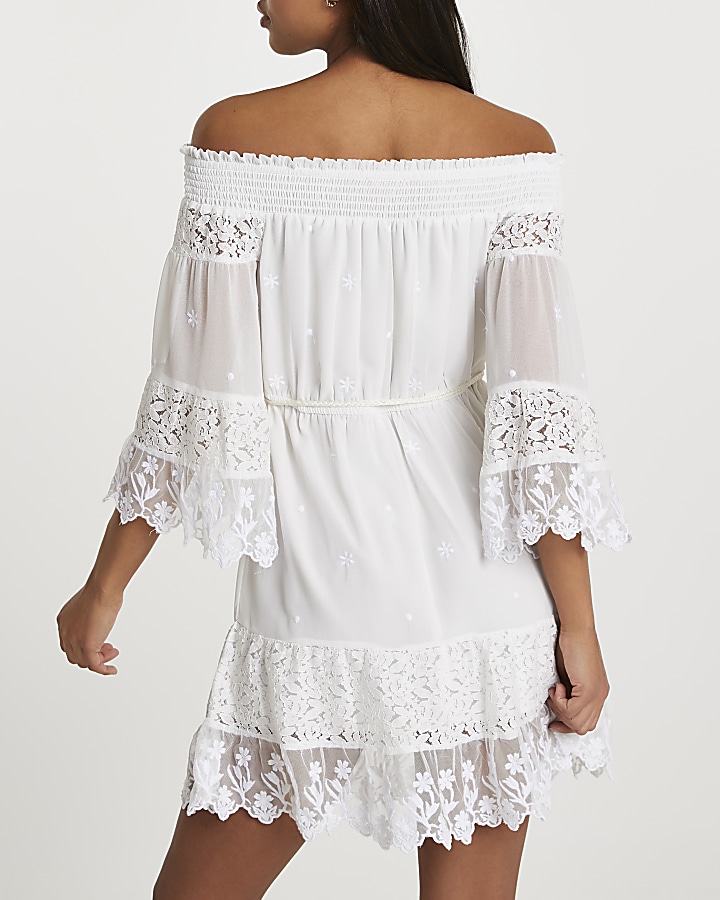 White bardot lace dress