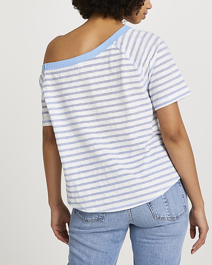 Blue one shoulder stripe t-shirt
