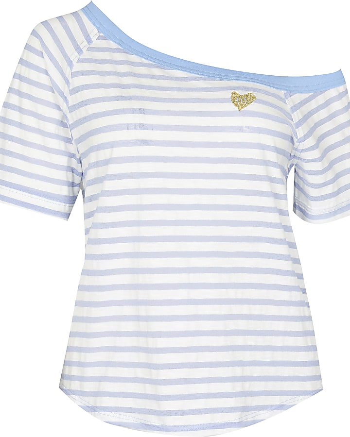 Blue one shoulder stripe t-shirt