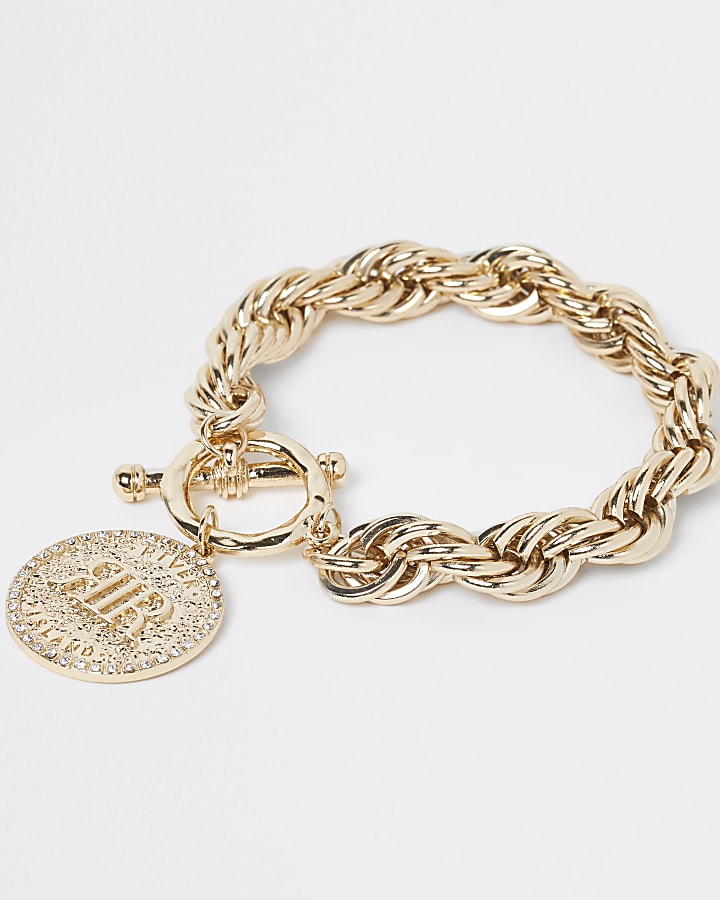 Gold coin pendant bracelet