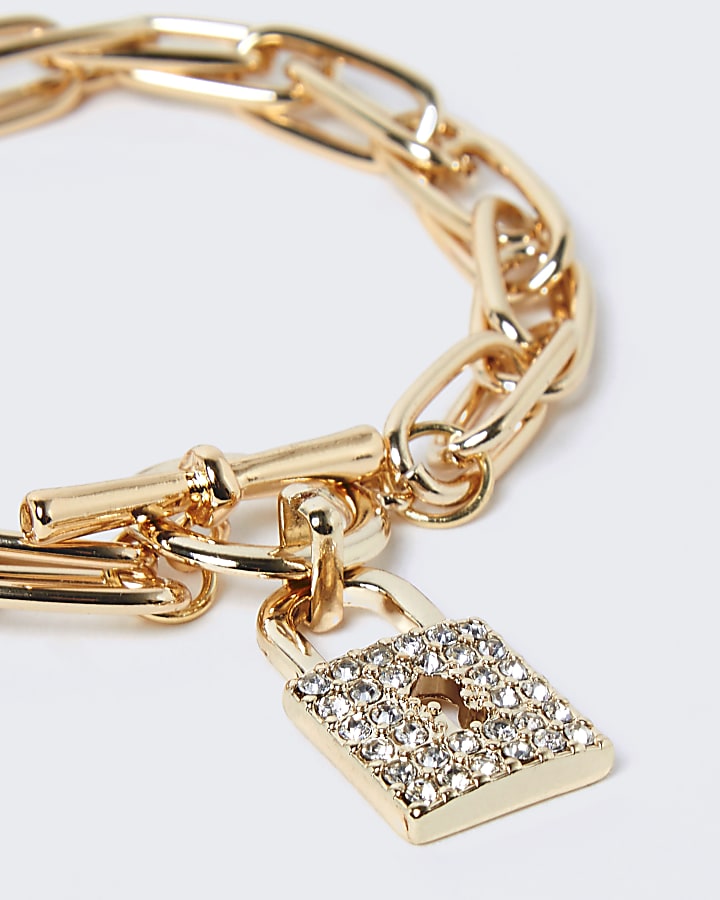 Gold pave padlock diamante bracelet