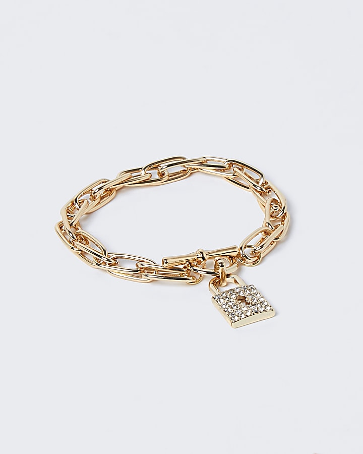 Gold pave padlock diamante bracelet