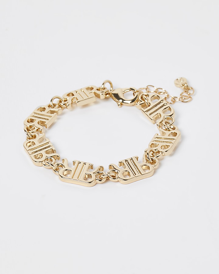 Gold 'RIR' link chain bracelet