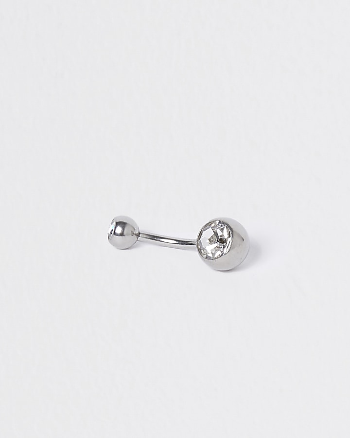 Silver double stone belly bar