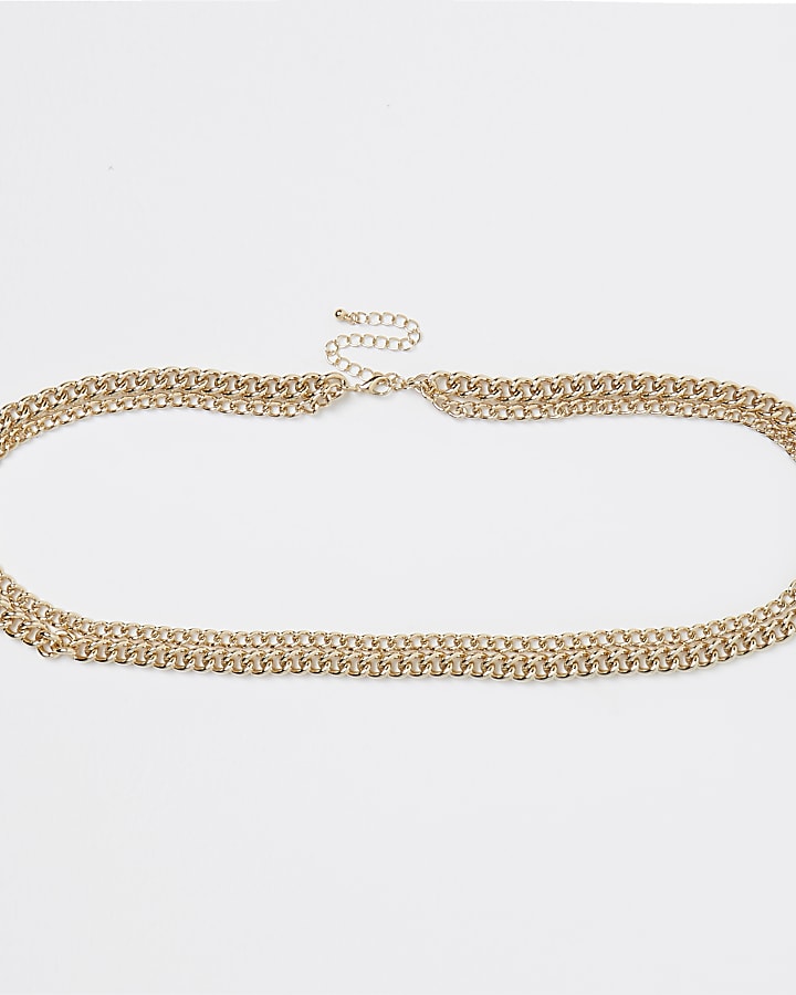 Gold curb belly chain