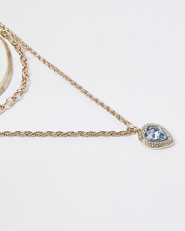Gold colour diamante heart layered necklace