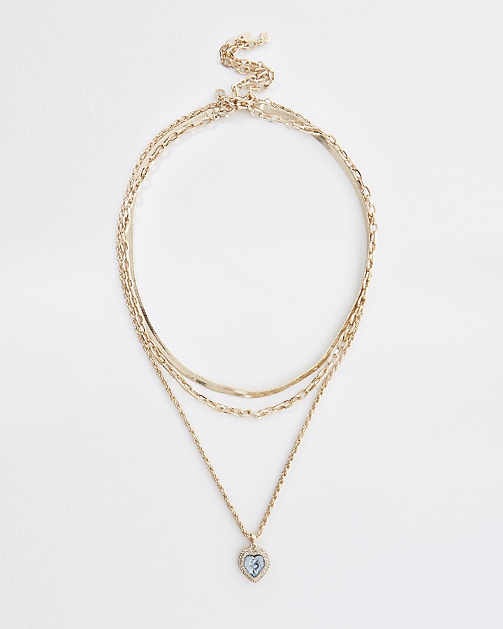 Gold colour diamante heart layered necklace