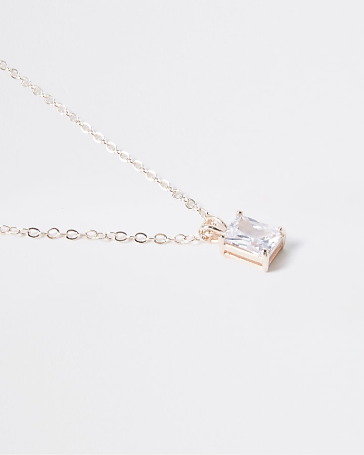Rose Gold Square Stone Ditsy Necklace