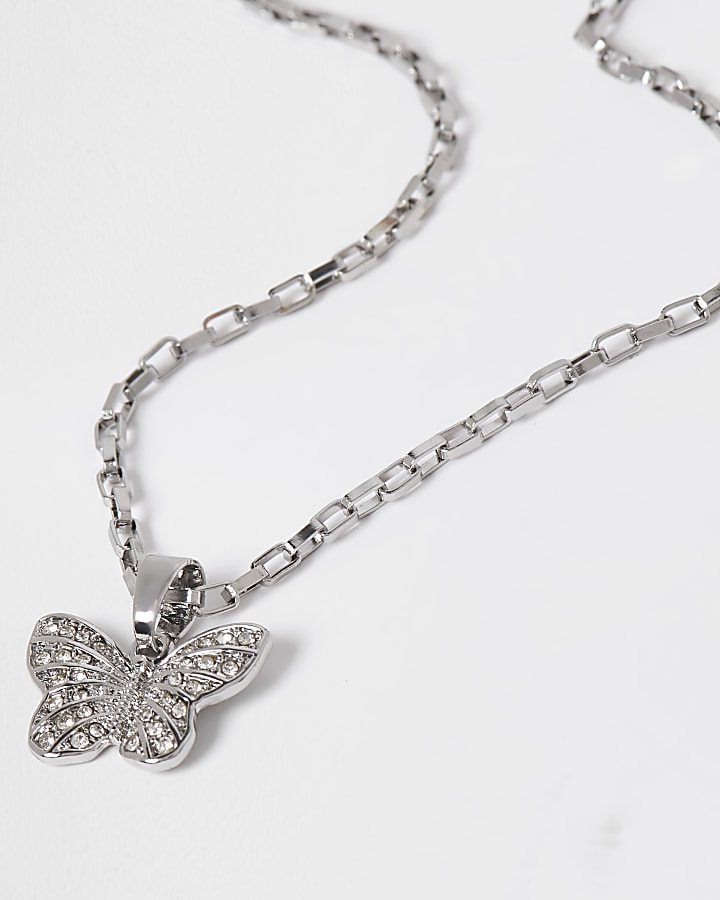 Silver butterfly pendant necklace