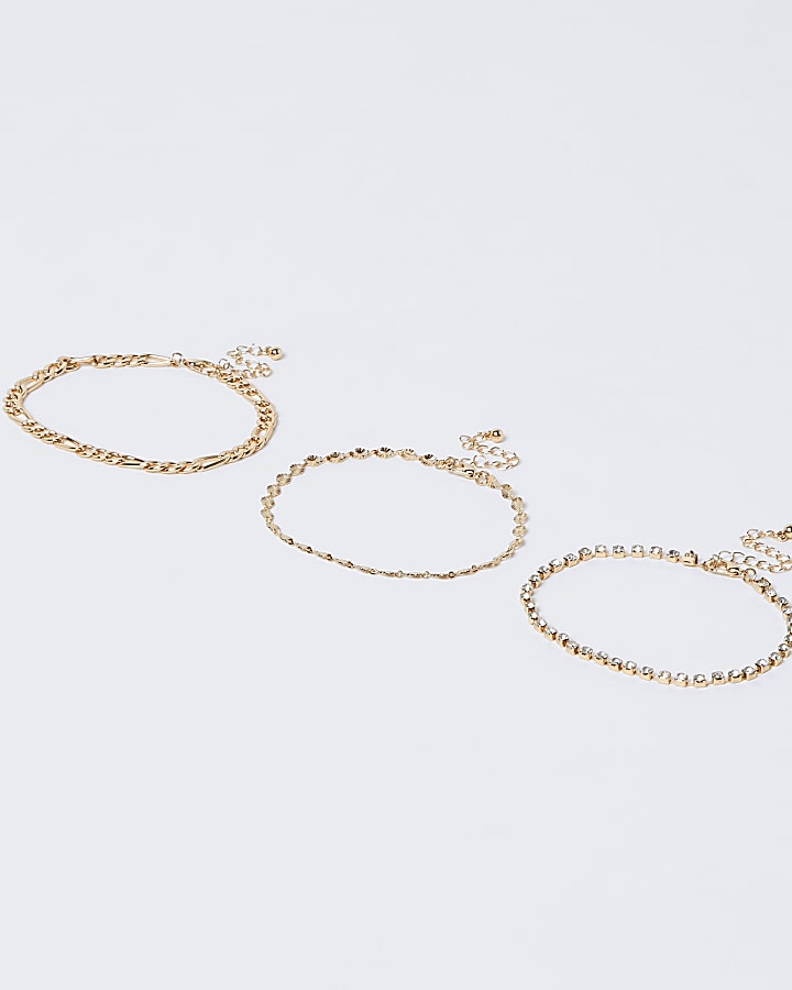 Gold colour diamante chain anklet 3 pack