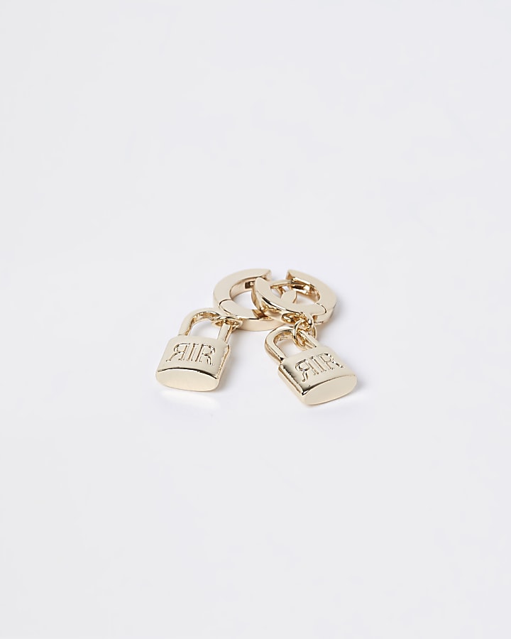 Gold colour 'RIR' padlock hoop earrings