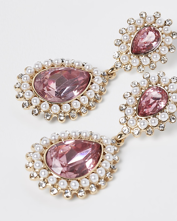 Pink stone teardrop earrings