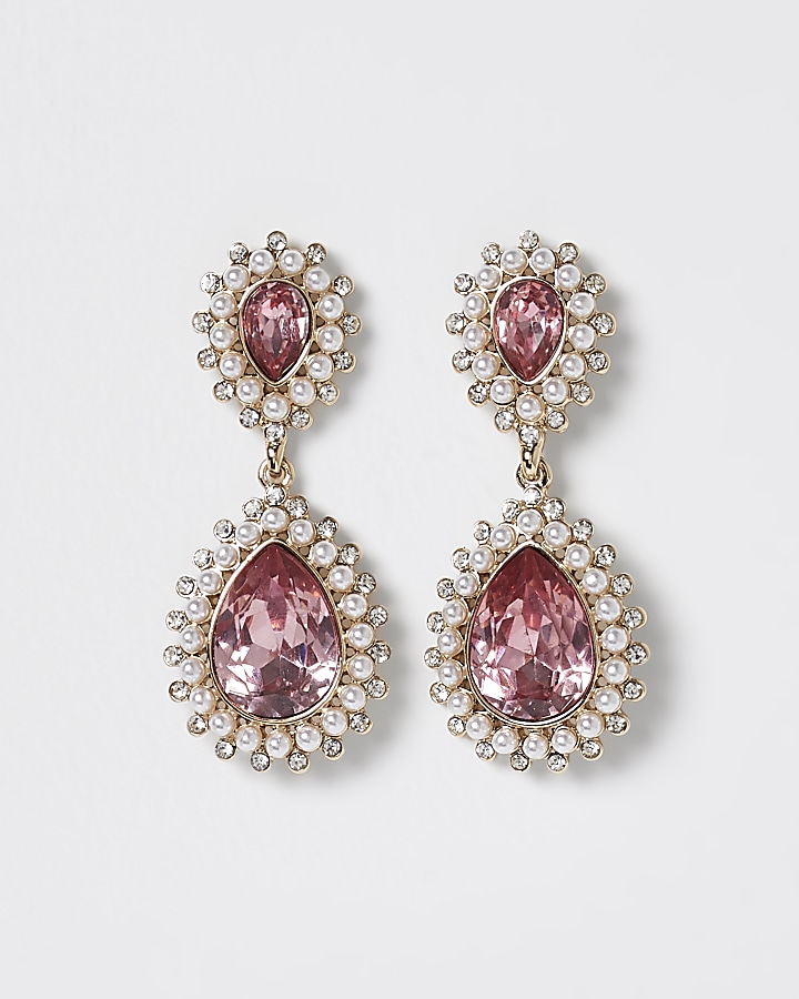 Pink stone teardrop earrings
