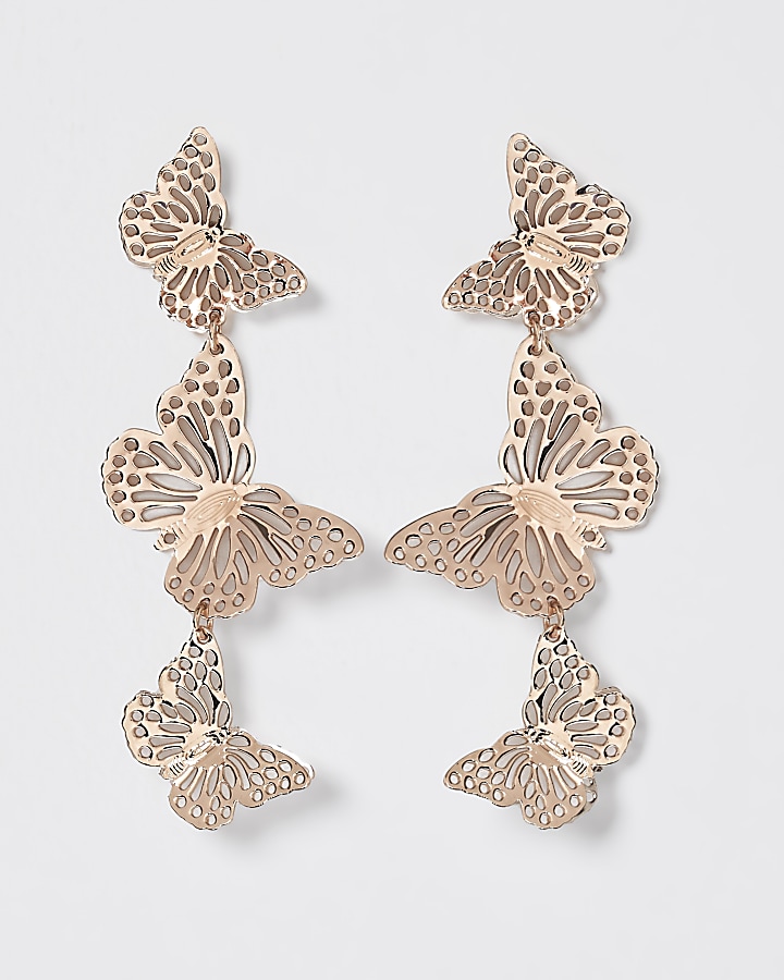 Gold butterfly cut out drop earring