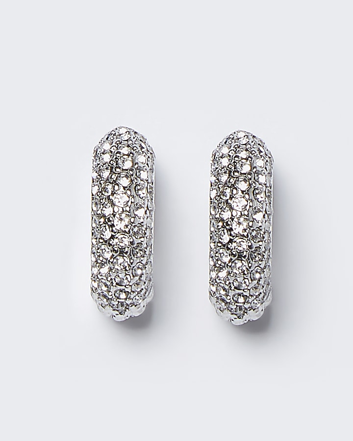 Silver chunky diamante hoop earrings