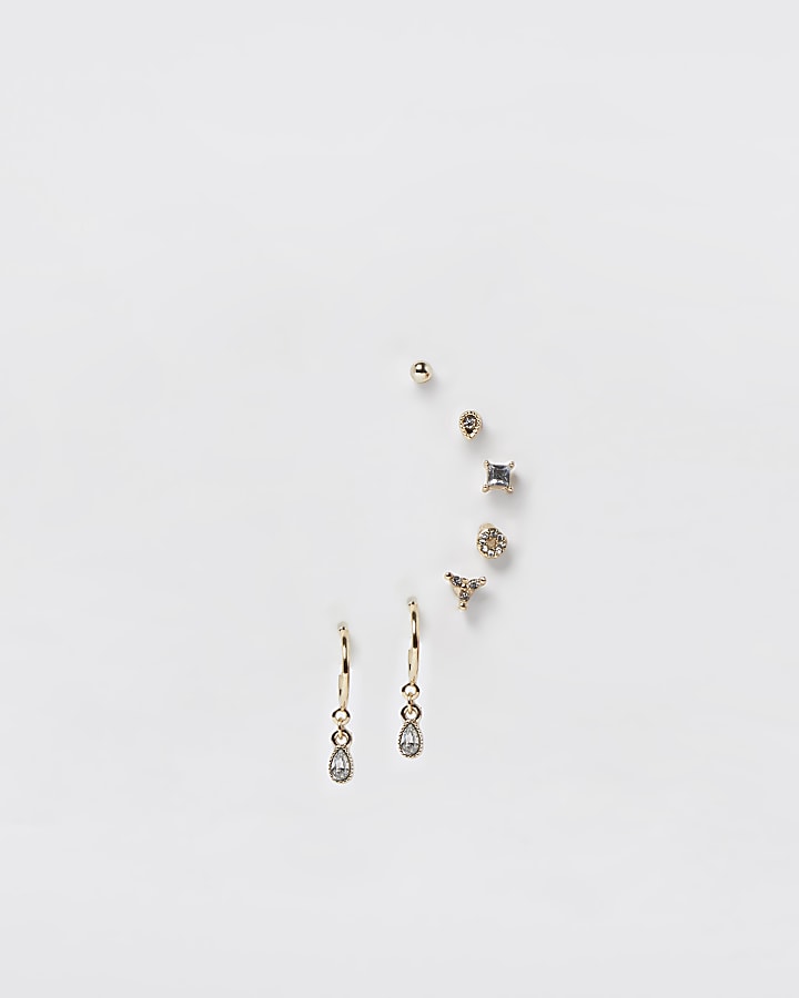 Gold rhinestone 8 pack earrings