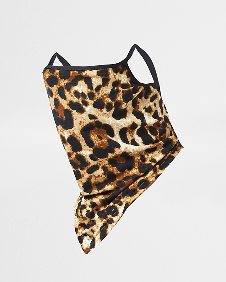 Brown leopard print longline face covering
